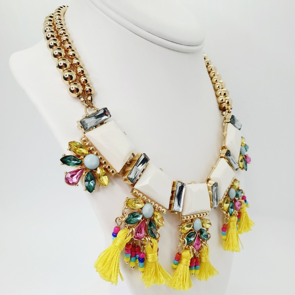 NEW 18" GOLD STONE CRYSTAL TASSELS NECKLACE MACYS - Picture 6 of 10